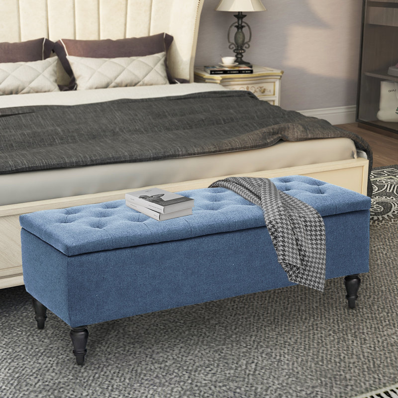 Balcom Upholstered Flip Top Storage Bench with Solid Wood Legs, Tan, 17.7" H x 45.2" W x 18" D