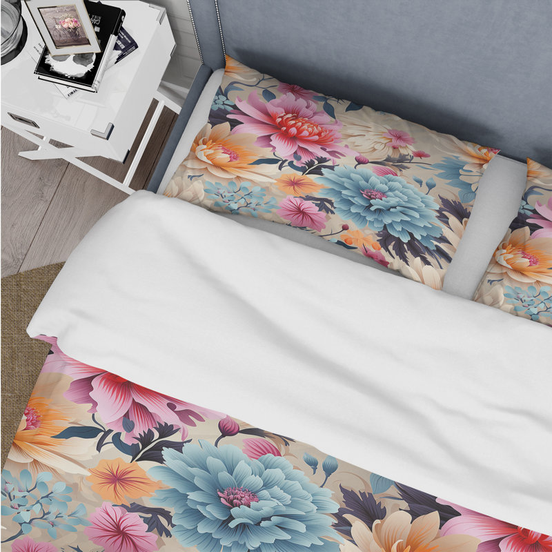 Ensemble de housse de couette Pink Boho Floral Treasures, Housse de couette pour très grand lit et 2 très