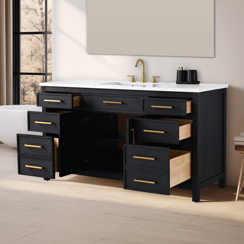 Meuble-lavabo simple 60 po Reajean, Ébène / bronze brossé