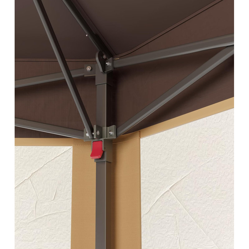 13 X 13 Ft Pop Up Hexagonal Gazebo, Outdoor Canopy Shelter, Pop Up Gazebos Tent With Netting And Strong Steel Frame, Brown