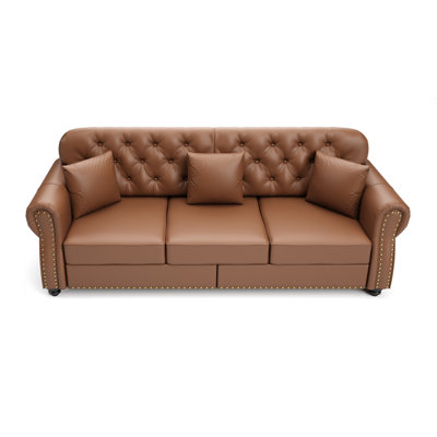 82.6"Upholstered Faux Leather Sofa with Nailhead Trim and Rolled Armrests