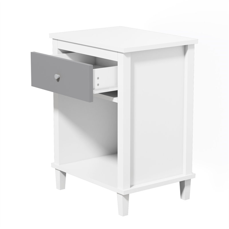 Grajales Kids Nightstand with One Drawer,White Bedside Table with Drawer and Open Partition,Modern Nightstand,Children's Bedside Table