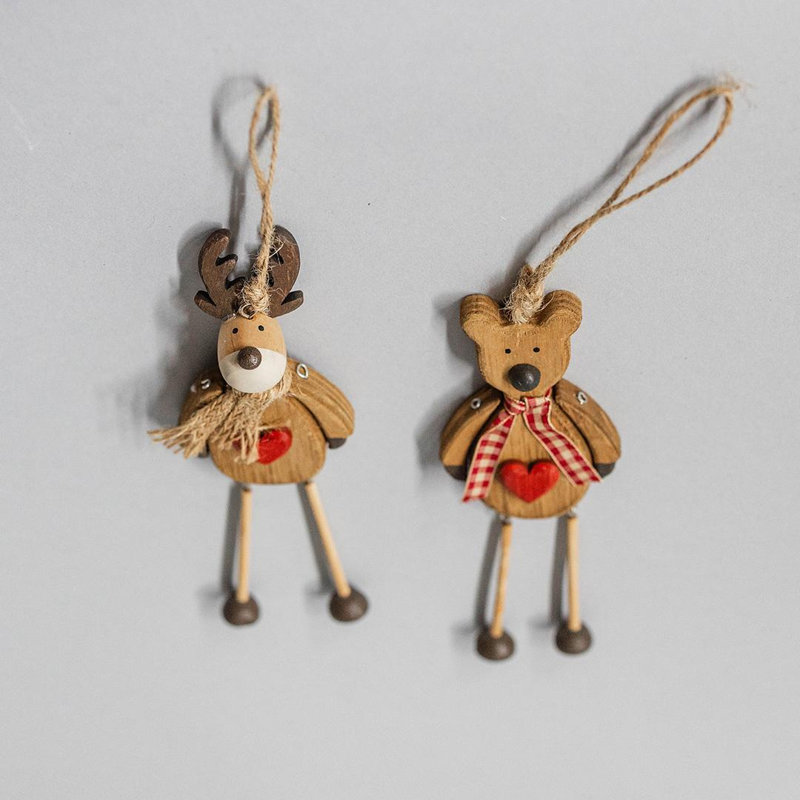 Ornements en bois d'ours et de rennes, ensemble de 2