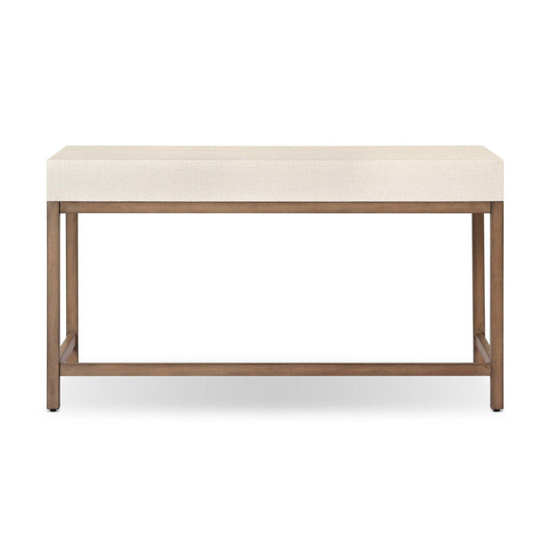Fiona Solid Wood Writing Desk, Ivory Painted Raffia