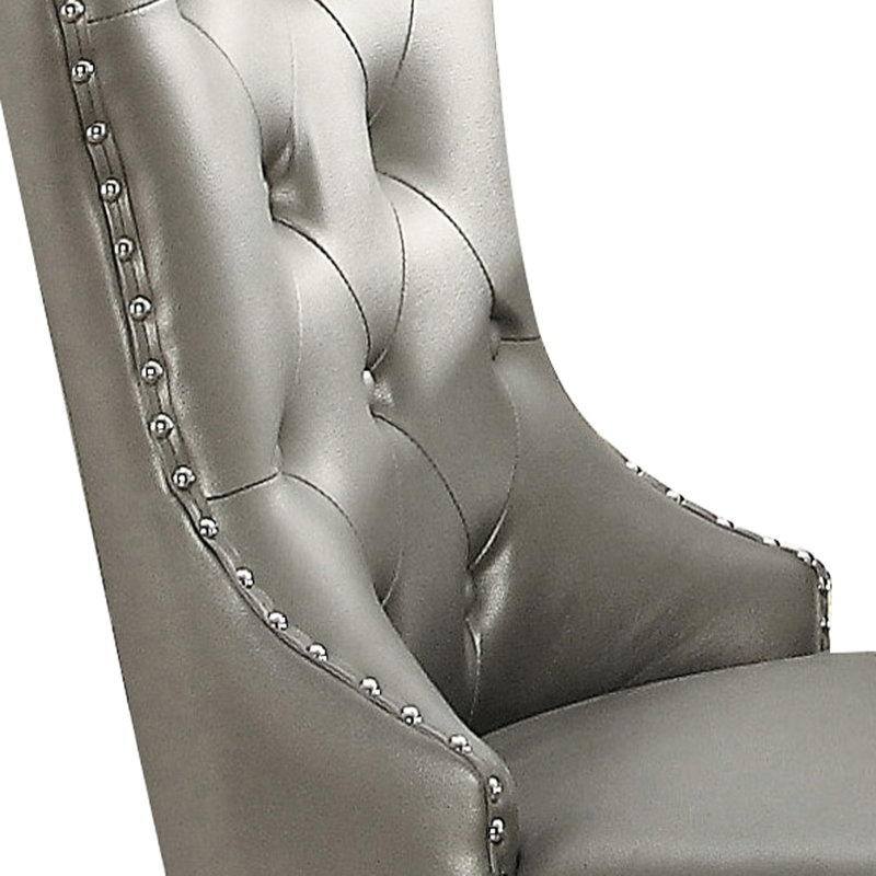 Élégantes chaises d'appoint champagne (2) - dossier à oreilles pour salle à manger de luxe avec garniture cloutée, de 2