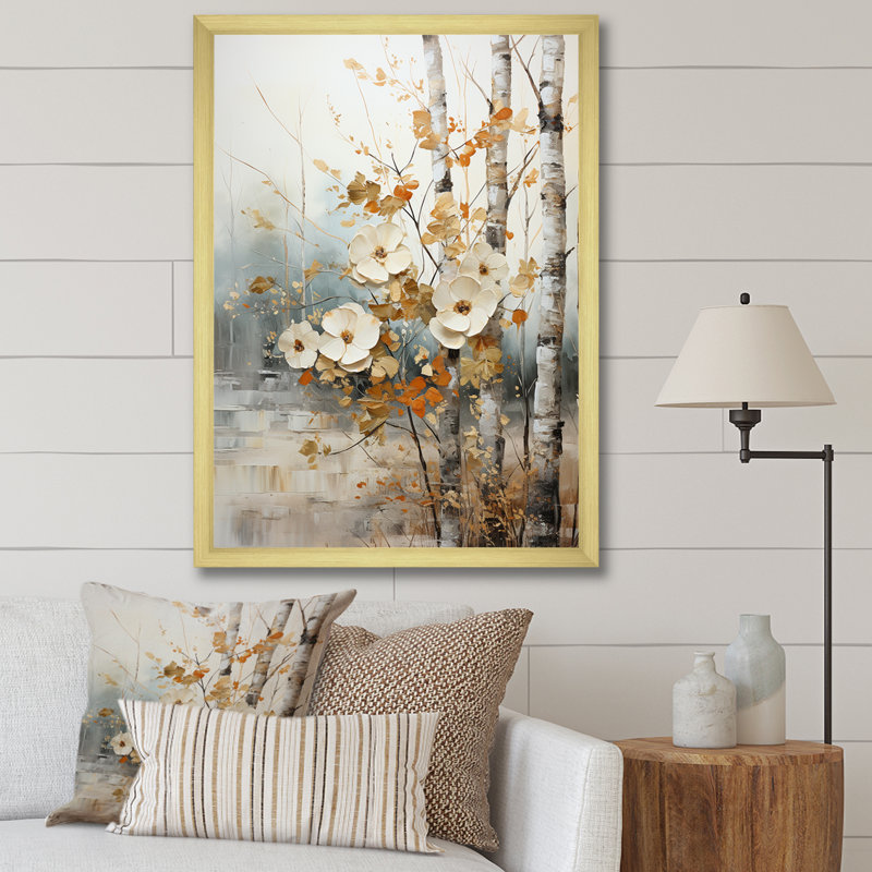 «Lorens White and Grey Brich Woods Collage II», reproduction sur toile, H 32 po x l 24 po x P 1 po, Encadrement doré