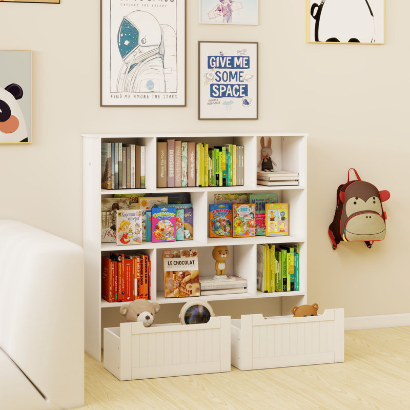 Multi-Functional 7 Shelf Kids Bookcase with 2 Hooks