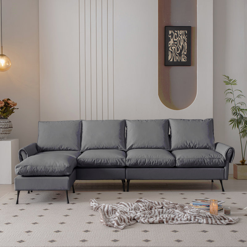 Canapé modulaire en L 104,5 po en cuir technique avec repose-pieds convertible