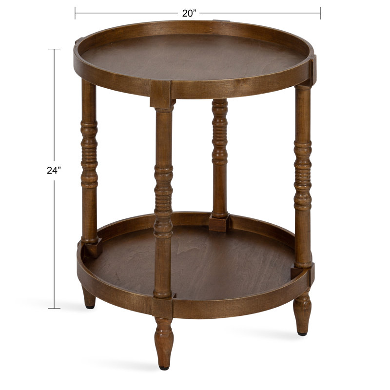 Colonial Rustic Brown Wooden Round Dual-Tier End Table