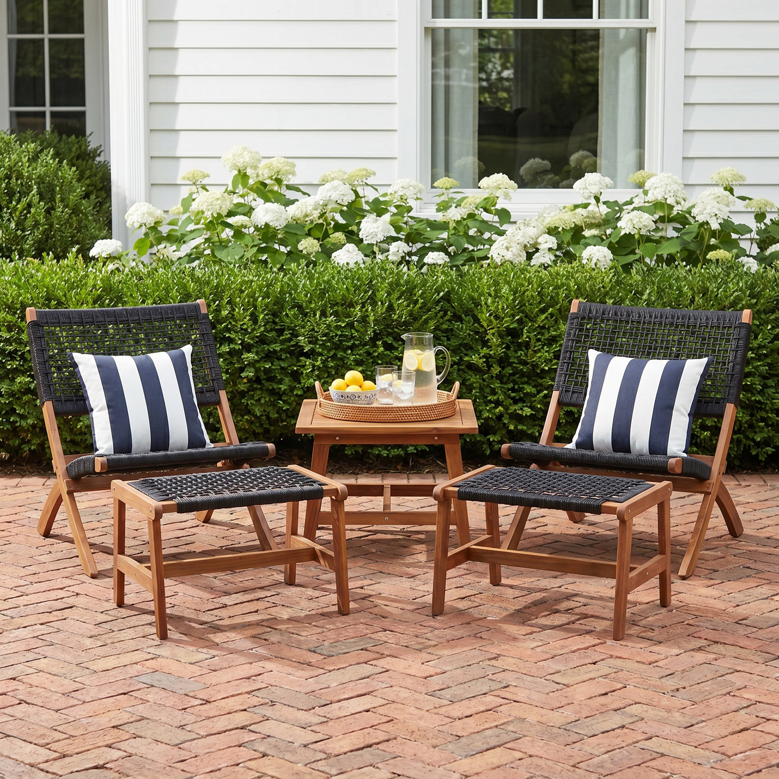 Armida 4-Person Acacia Patio Seating Group, Natural/Black