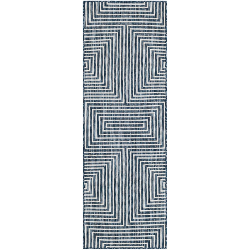Tapis bleu contemporain Odawa, Tapis de couloir 2 pi x 6 pi 1 po