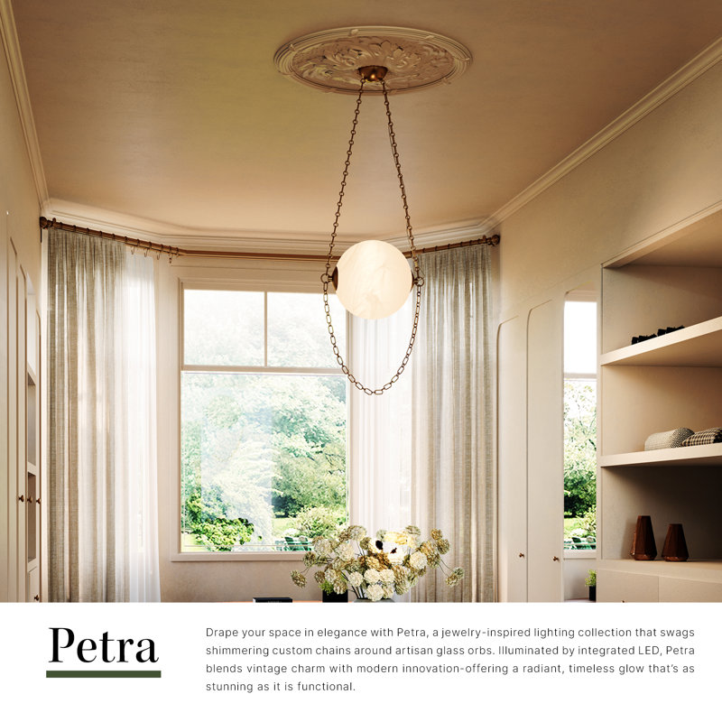 Petra  10-in Black dimmable LED Pendant, Antique Brass