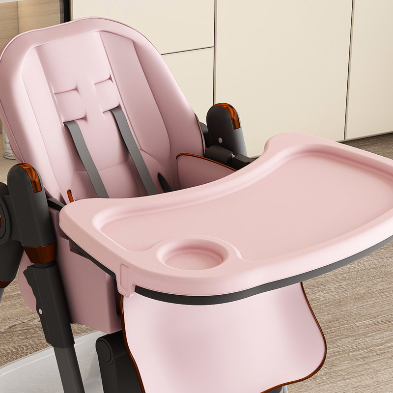 Pink Multi - Functional Feeding Seat With Belt, Silent Lockable Wheels, 5 Level Adjustable System, Pp Material, And Easy Clean Pad For Living Room Use Dining