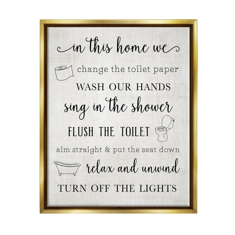 Gold Framed Bathroom Rules Canvas Art, 21" x 17"