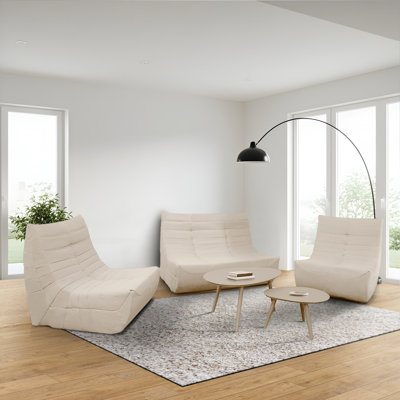 Deko Living 5 Piece Beige Compression Foam Loveseat Sofa Chairs and Table Set