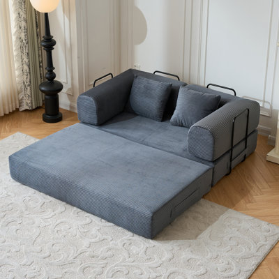 Canapé-lit convertible de 59 po avec coussin cylindrique, tissu en velours côtelé et structure de forme fixe pour le salon et la chambre à coucher