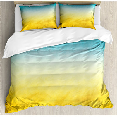 Ambesonne Yellow and Blue Duvet Cover Set, Dreamy Beach, Calking, Sky Blue Yellow -  nev_34758_calking