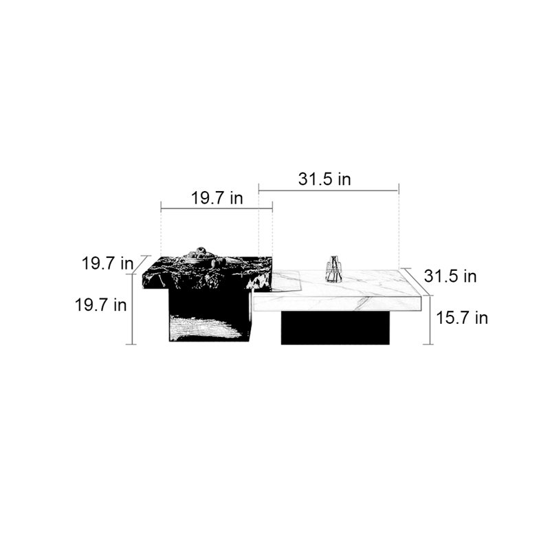 Combinaison de table de bout carrée, Noir / Blanc / Gris, H 15,7 po x L 31,5 po x l 31,5 po