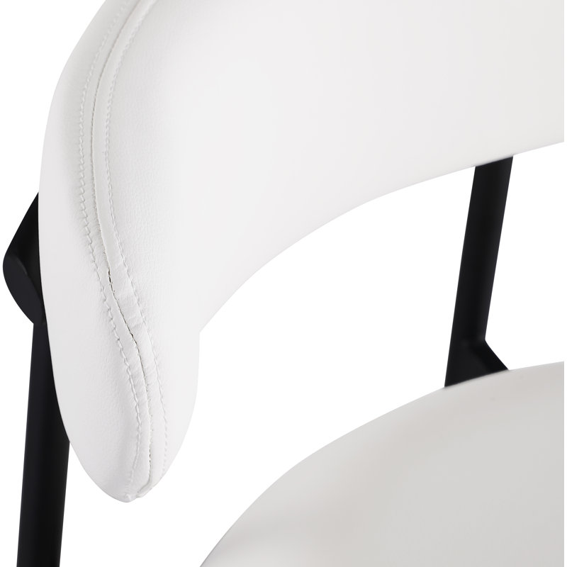 Tabouret de bar rembourré en cuir Lupita, Noir mat, Cuir végétalien blanc