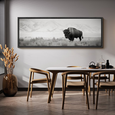 Cow " Monochrome Bison In The Plains Rustic Retro Art Decor Extra Large Artwork Pictures "
