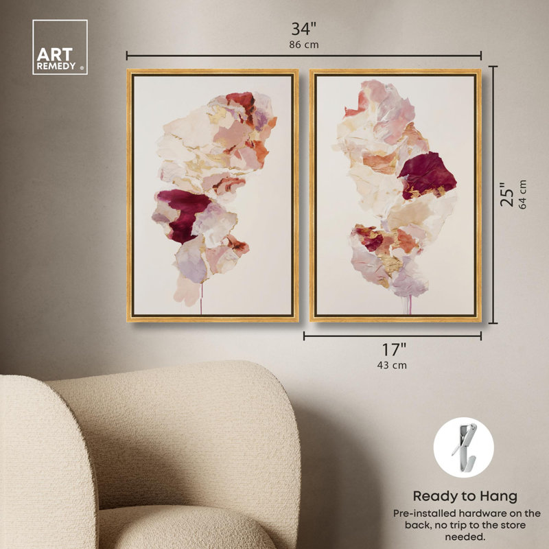 Burgundy Flow Duet Canvas Print Abstract Boho Art Set by Art Remedy, Black Frame, 10 x 15, 25" H x 17" W, Gold Frame