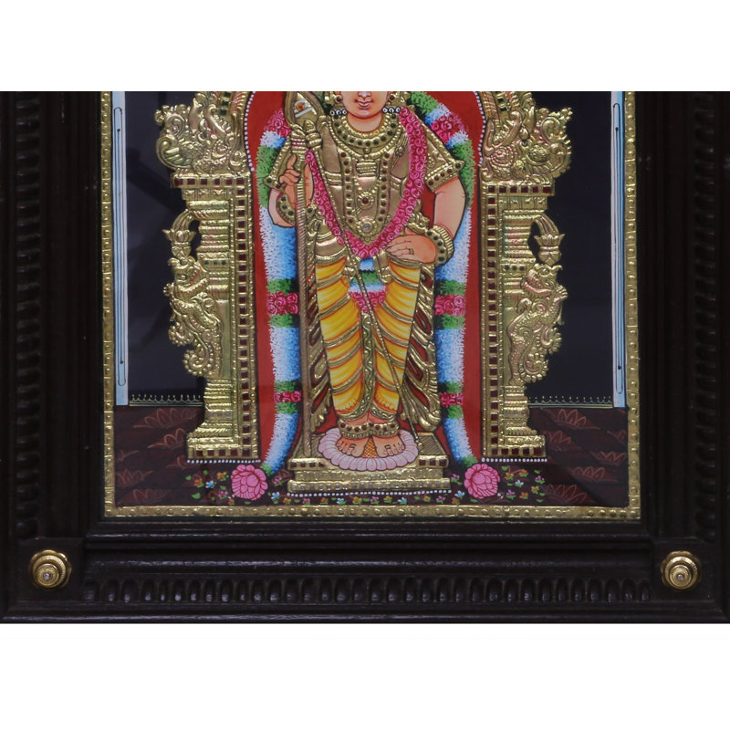 Lord Murugan (Kartikeya), peinture de Tanjore | Couleur traditionnelle avec or 24 carats | Avec cadre