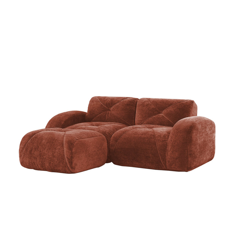 L-Shaped Soft Velvet Fabric, Red/Brown, 29.9" H x 140.9" W x 67.3" D