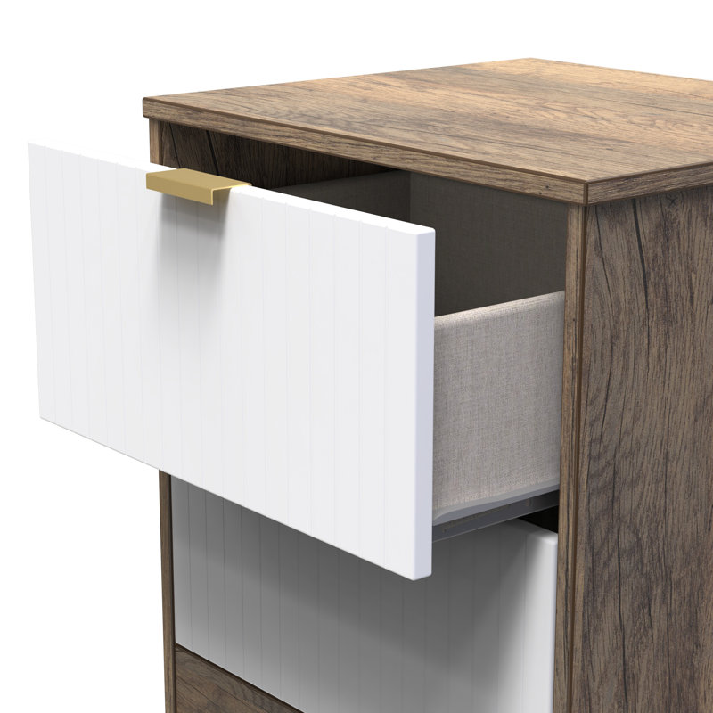 Barriner 45cm W Manufactured Wood Bedside Table, White Matt/Vintage Oak
