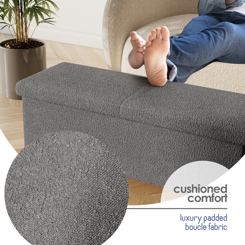 Vérrant Boucle Storage Ottoman Bench, Gray, 15"H x 43"W x 15"D