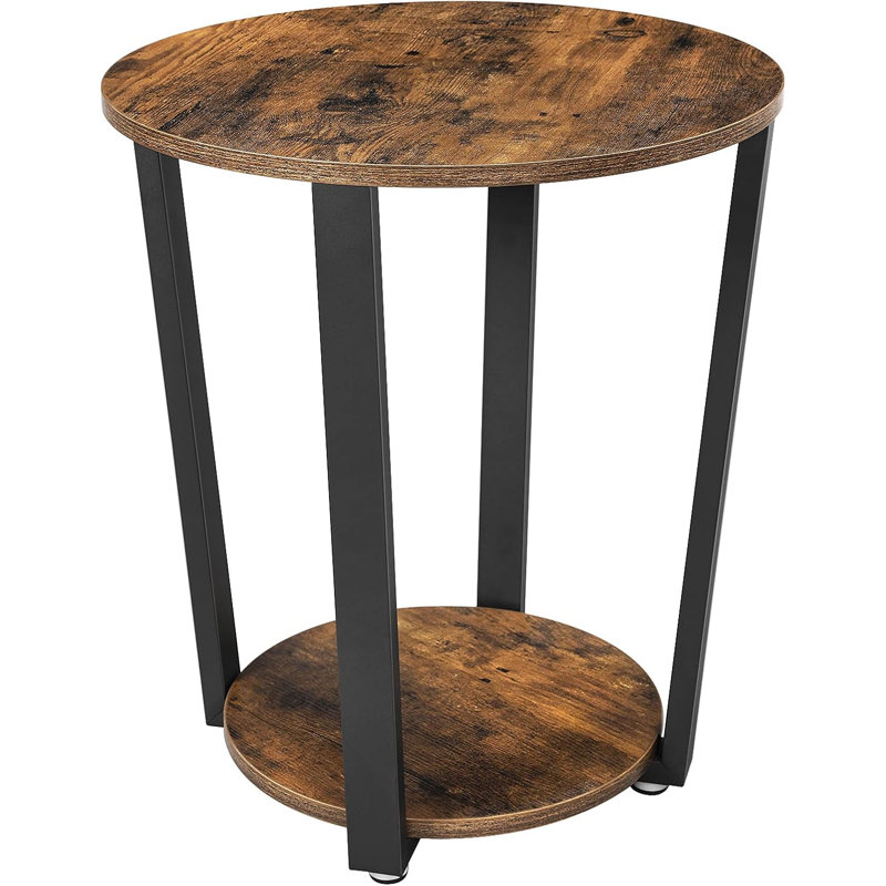 Industrial Round End Table With Storage Shelf, Sturdy Steel Frame And Particleboard Top, Easy Assembly Accent Furniture For Living Room, Bedroom Or Office