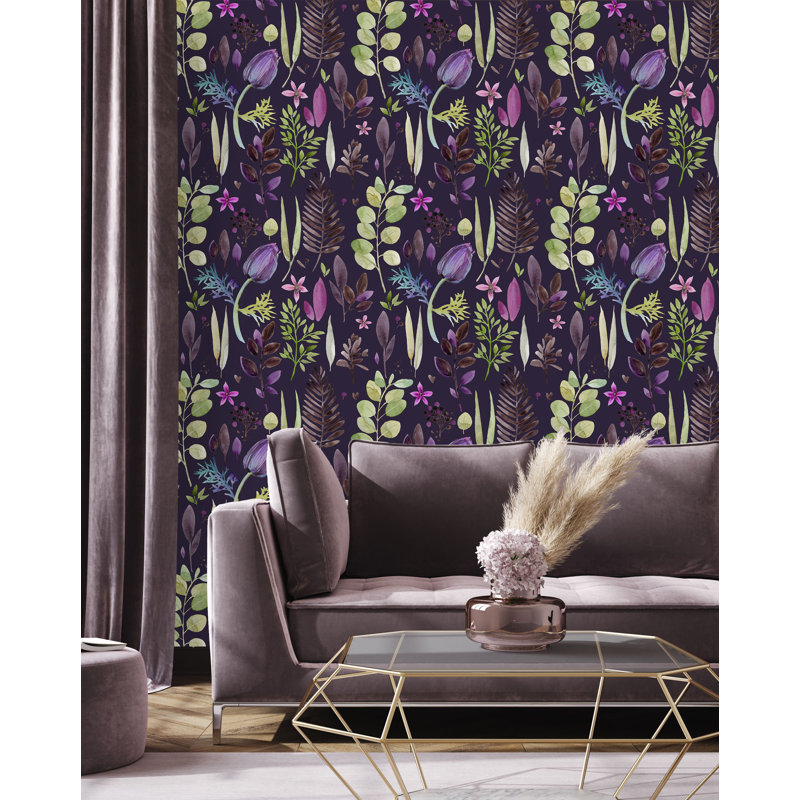 Purple Tulips And Leaves Wallpaper B1043, Vinyl, 10.4" W x 25" L