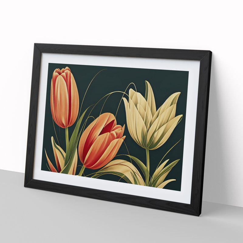 Art Deco Tulip Flowers Vol.2 - Single Picture Frame Print, Black Framed, 46cm H x 64cm W x 2cm D