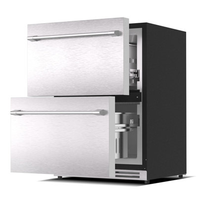 Réfrigérateur encastrable et standard à double tiroir 24 po 4,5 pi cu 24 po en acier inoxydable avec alarme multi-compartiments