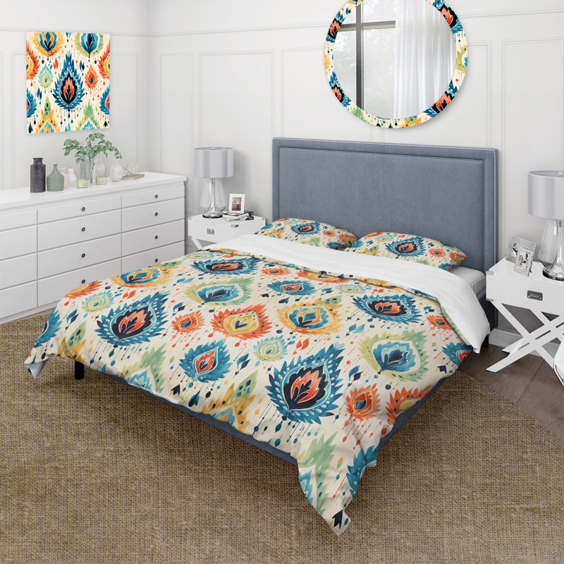 Ensemble de housse de couette bleu et orange Ikat Mosaic Fusion, Housse de couette pour très grand lit et 2 très