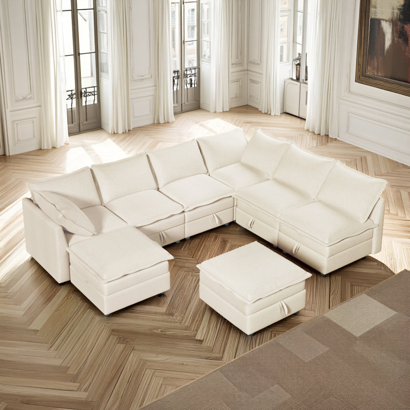 Canapé-lit modulaire 8 pièces avec rangement Mirod, Polyester beige