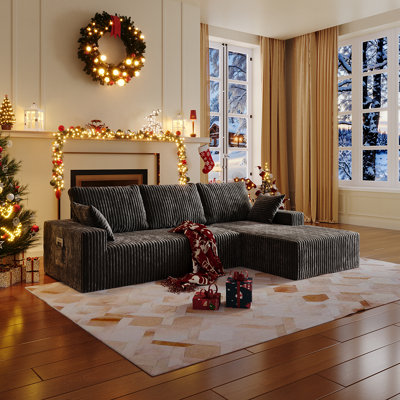 Canapé modulaire 107 po avec méridienne en forme de L et méridienne en L 107 po, sans assemblage requis Canapé confortable moderne avec assise profonde et tissu moelleux, canapés rembourrés pour le salon, la chambre à coucher