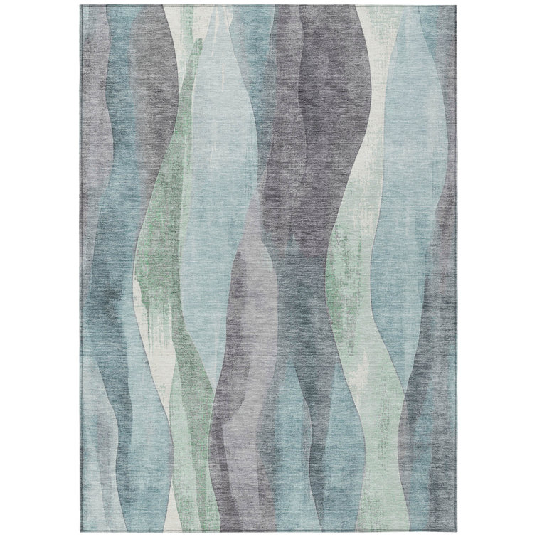 Machine Washable Indoor/Outdoor Xhevrie Teal Rug