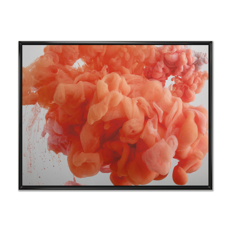 Peinture corail en marbre - art mural moderne sur toile, H 30 po x l 40 po x P 1,5 po, Cadre flottant noir