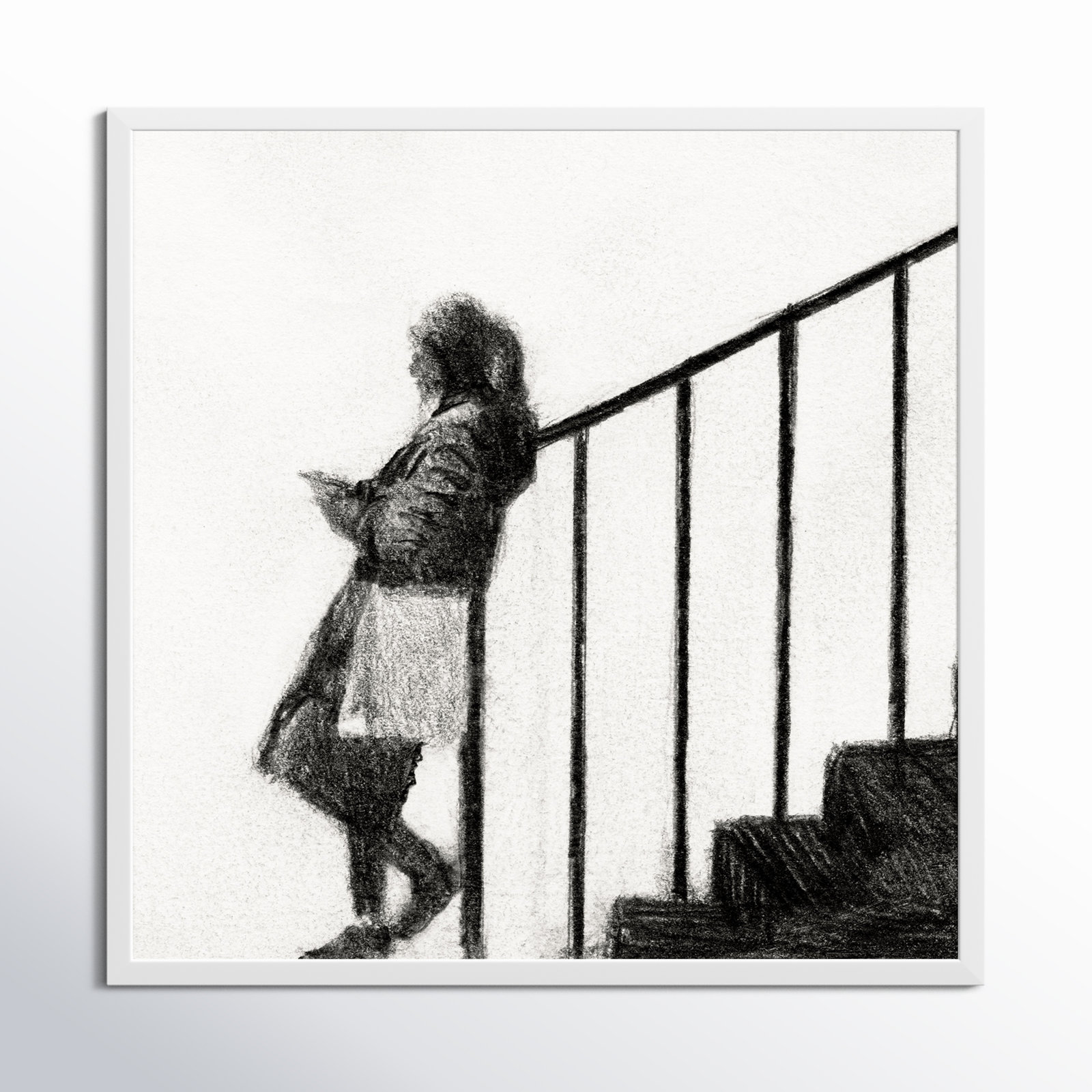 Waiting by Simon Schneiderman, 36" H x 36" W x 1.25" D, White Wood