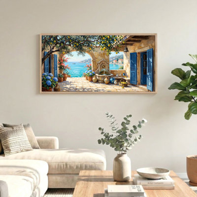 Ensemble de 1 tableau sur toile représentant une cour méditerranéenne