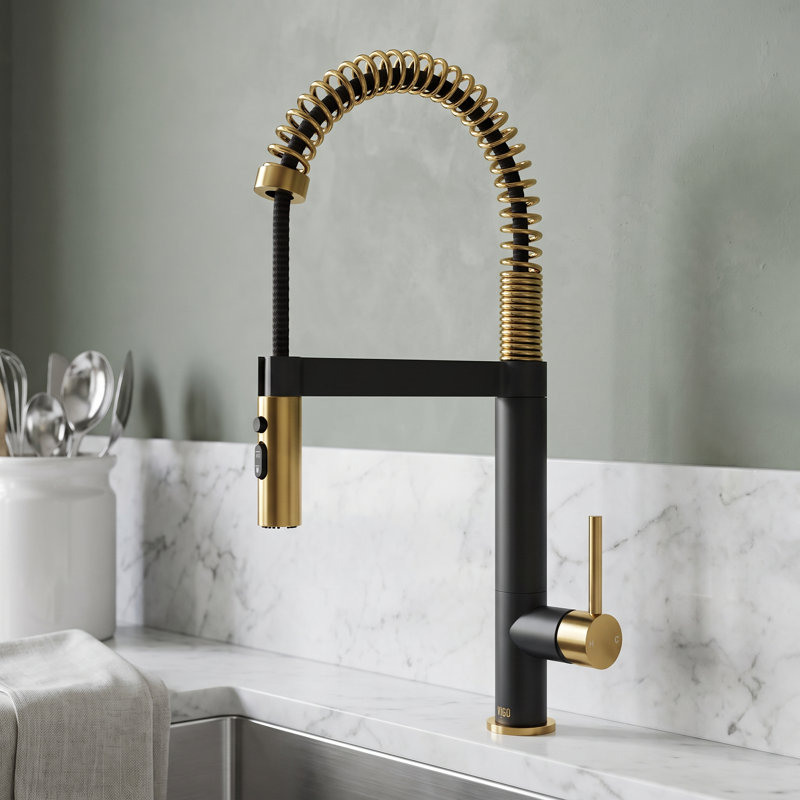 Edison Pro 20" H 1-handle Pull-Down 3-Function Sprayer Kitchen Faucet, Brushed Gold/Matte Black