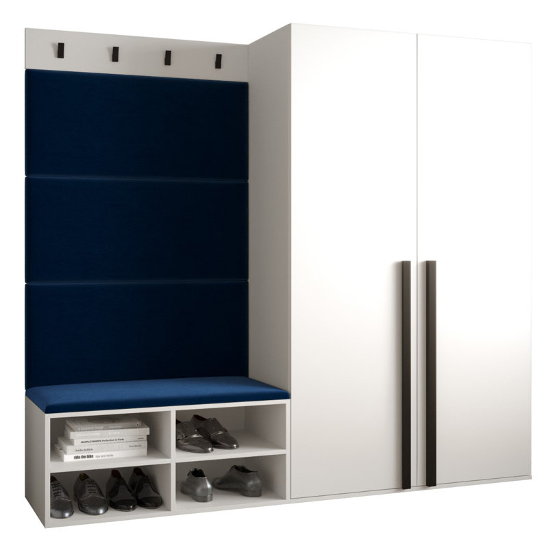 Jangro Hall Tree with Bench and Shoe Storage, White/Blue