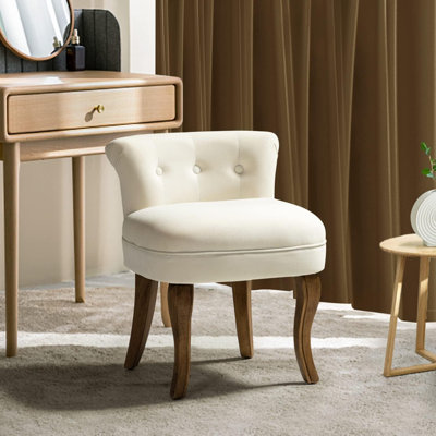 Velvet Vanity Stool With Low Back, Modern Vanity Chair With Solid Wood Legs, Small Upholstered Makeup Chair Home Decor For Bedroom Living Room Dressing Table, Women Girls, Ivory