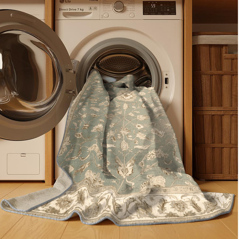 Tapis gris Tabriz lavable à la machine, Rond 3 pi