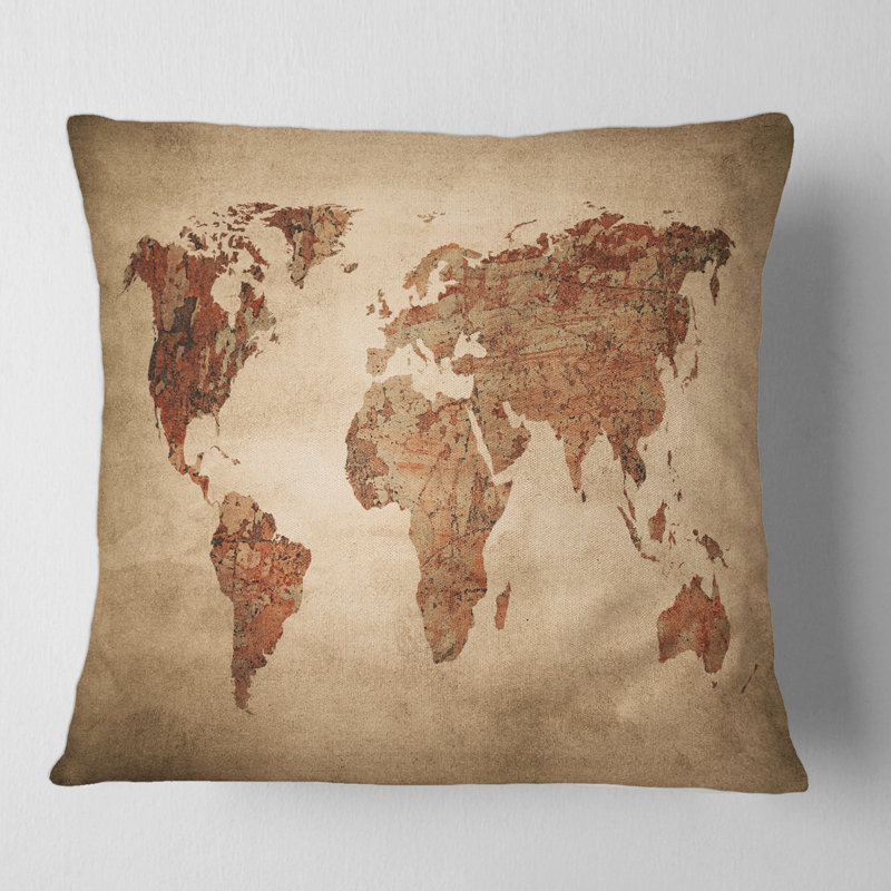 Carré, ancienne carte du monde VII - Coussin décoratif à imprimé rétro, 18" x 18"