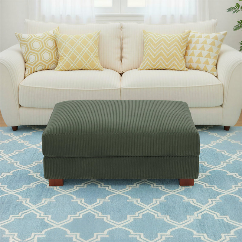 Maelina Rectangular Corduroy Upholstered Ottoman, Green