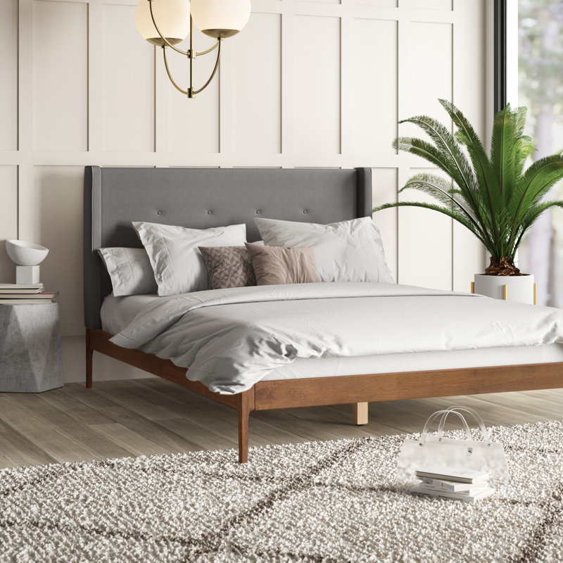 Lit plateforme capitonné Ellerman, Double, Gris