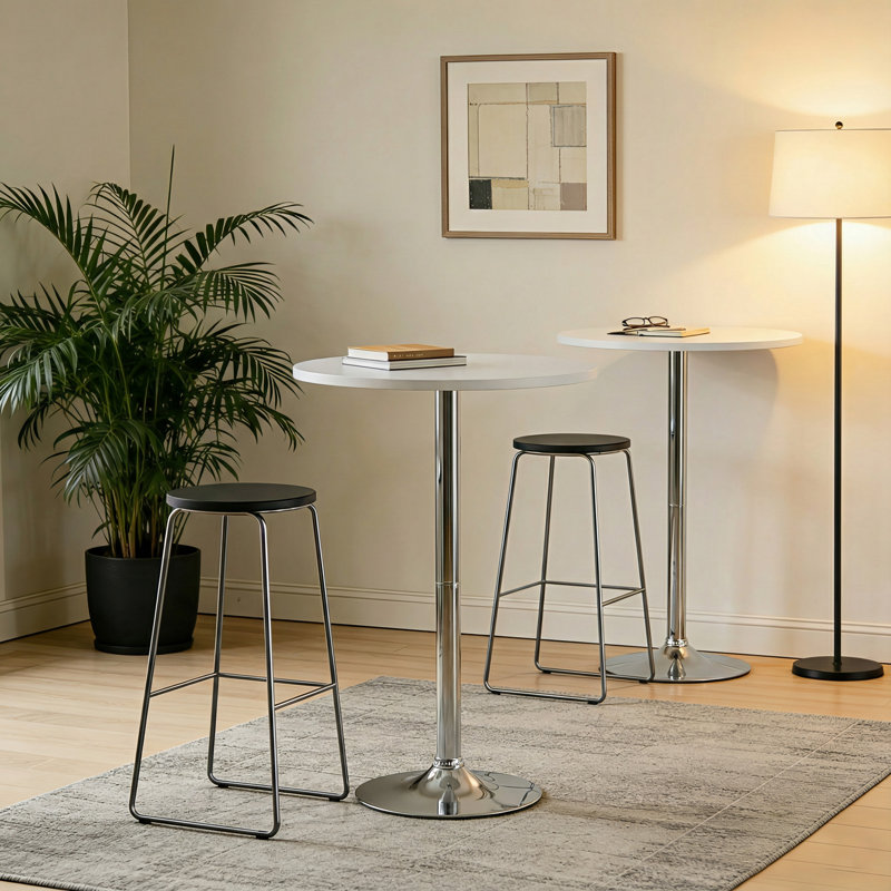 Tables de salle à manger à piédestal et tables de bistro rondes 2 pièces 39,5 "Nuno, Blanc, Argent argent