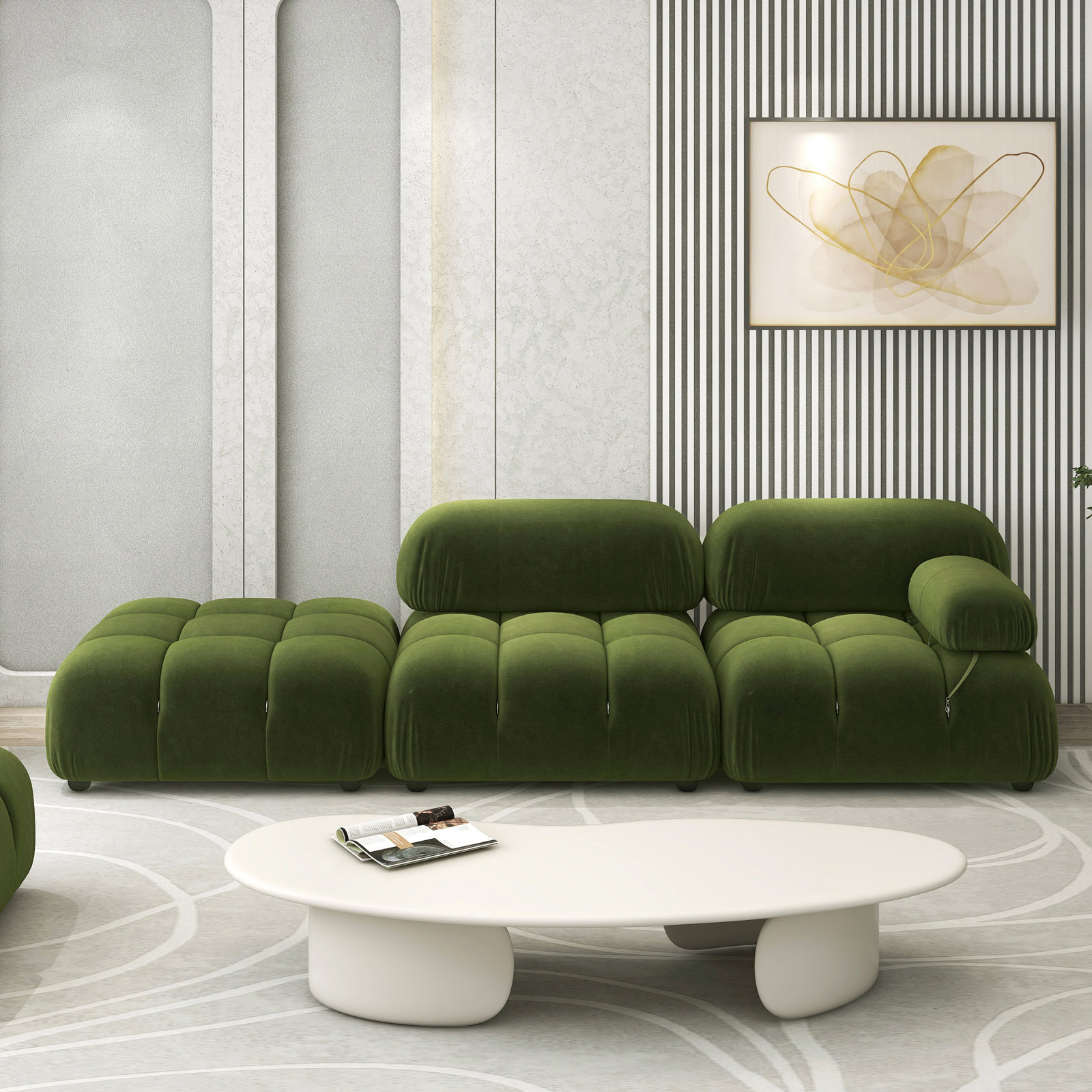 Sigma Upholstered Chaise Lounge, Olive Green Velvet
