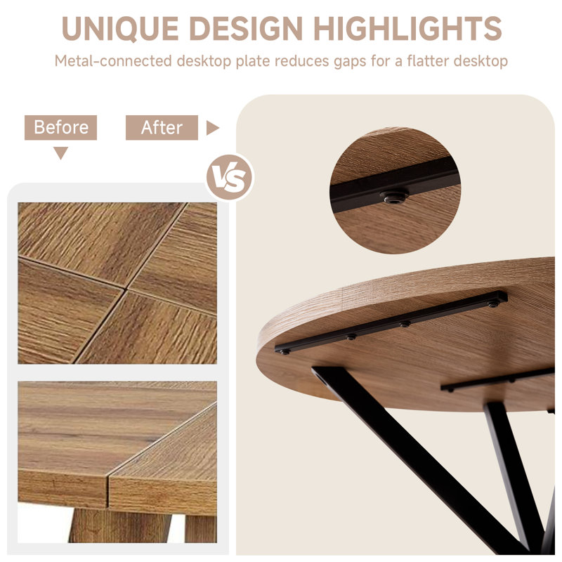 Vintage Style Dining Table - Round Table  For 4 To 6 People - 100 X 77 Cm (W X H), Natural
